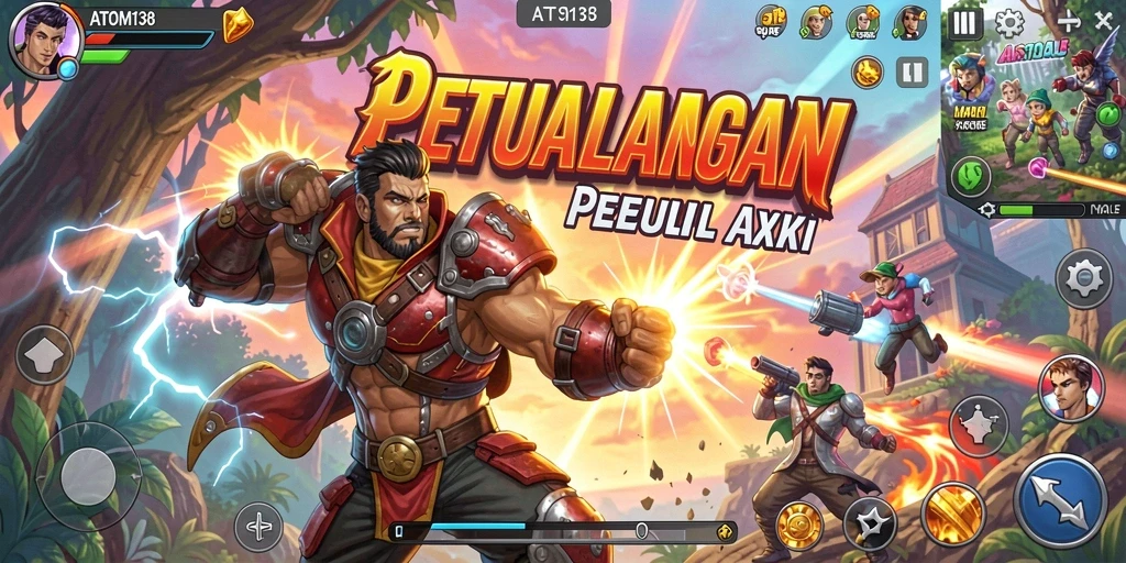 Screenshot gameplay ATOM138 menunjukkan aksi seru dalam level penuh tantangan.