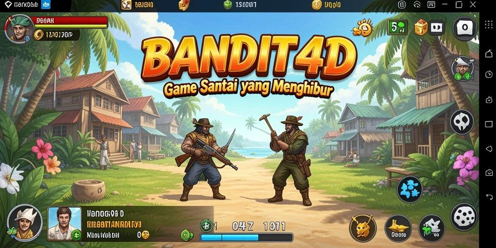 Screenshot menunjukkan aksi seru dalam game BANDIT4D dengan grafik cerah.