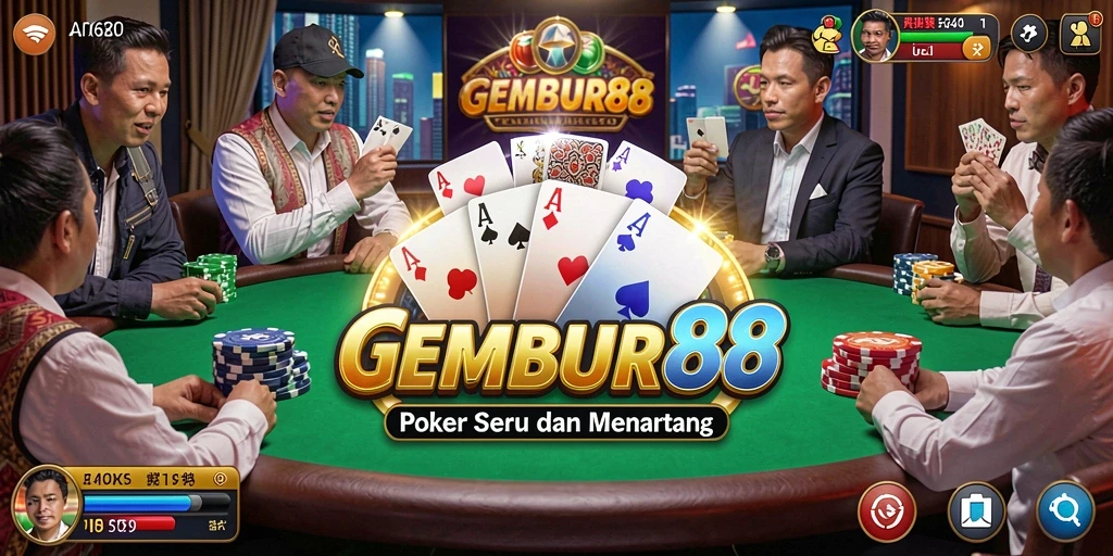 Tampilan menarik dari gameplay Poker di GEMBUR88.