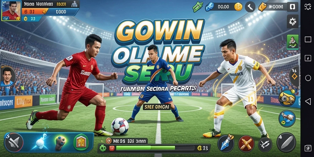 Screenshot utama GOWIN menampilkan aksi seru dalam permainan olahraga.