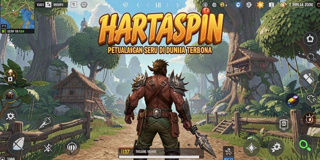 Screenshot gameplay HARTASPIN menampilkan eksplorasi dunia terbuka yang luas.