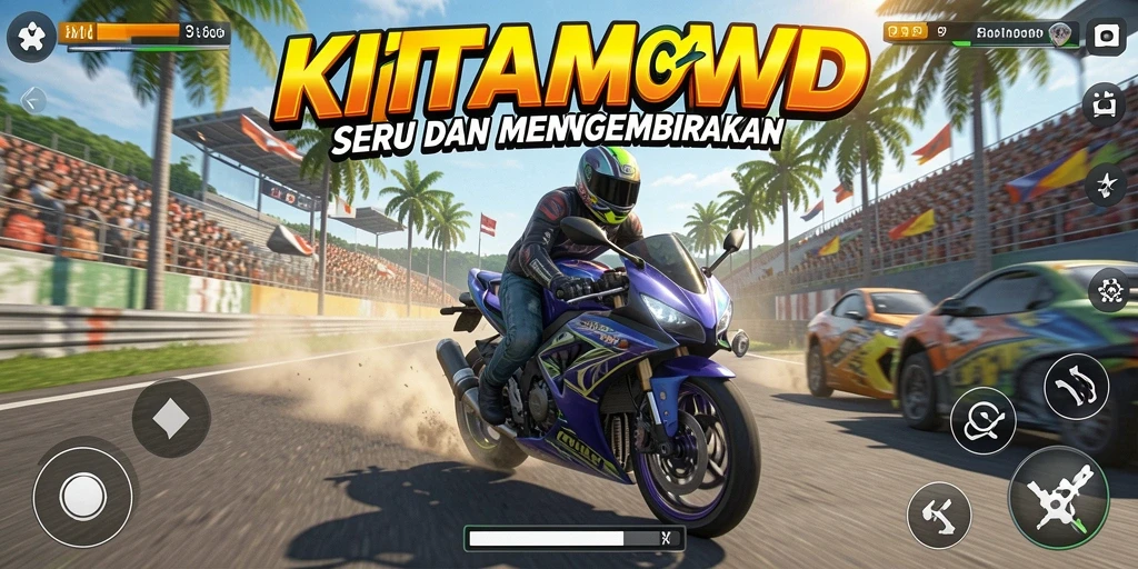 Gameplay seru KITAWD dengan aksi balapan motor yang mendebarkan.