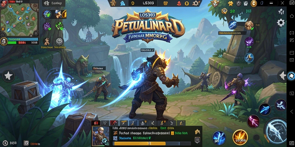 Screenshot gameplay LOS303 menampilkan pertempuran epik di dunia MMORPG.
