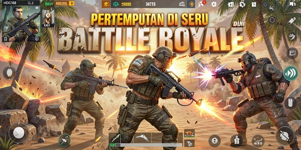 Gameplay seru MDG188 dengan pertarungan intens di Battle Royale.