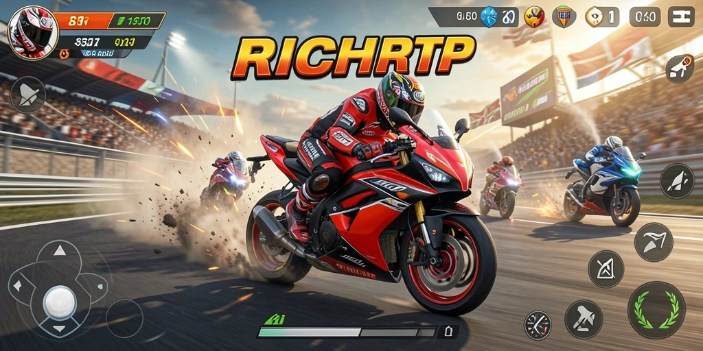 Tampilan menarik dari gameplay RICHRTP dengan balapan motor yang cepat.